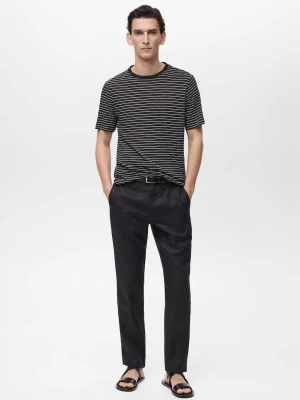 MANGO MAN - Spodnie slim fit z 100% lnu czarny - - Mężczyzna