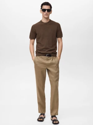 MANGO MAN - Spodnie slim fit z 100% lnu khaki - - Mężczyzna