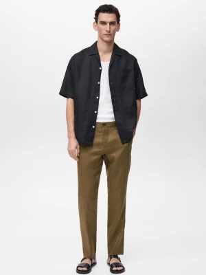 MANGO MAN - Spodnie slim fit z 100% lnu średni zielony - - Mężczyzna