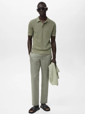 MANGO MAN - Spodnie slim fit z 100% lnu zielony - - Mężczyzna