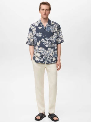 MANGO MAN - Spodnie slim fit z 100% lnu złamana biel - - Mężczyzna