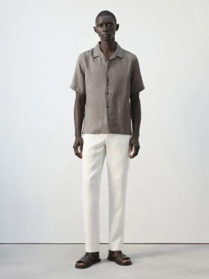 MANGO MAN - Spodnie slim fit z 100% lnu złamana biel - - Mężczyzna