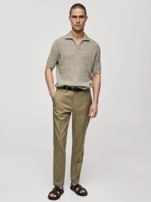 MANGO MAN - Spodnie slim fit z lyocellu khaki - - Mężczyzna