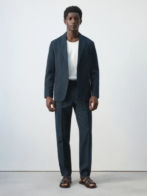 MANGO MAN - Spodnie slim fit z mieszanki lnu i lyocellu granatowy - - Mężczyzna