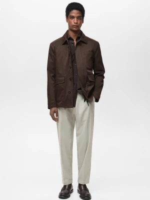 MANGO MAN - Spodnie slim fit z zakładkami z chłodnej wełny lodowy szary - - Mężczyzna