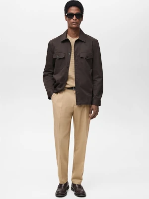 MANGO MAN - Spodnie slim fit z zakładkami z chłodnej wełny lodowy szary - - Mężczyzna