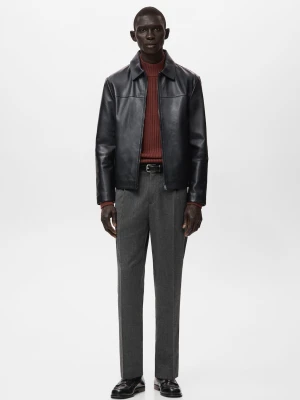 MANGO MAN - Spodnie z flaneli regular fit z zaszewkami ciemnoszary - - Mężczyzna