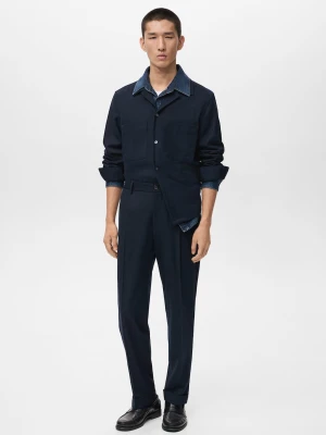 MANGO MAN - Spodnie z flaneli regular fit z zaszewkami granatowy - - Mężczyzna