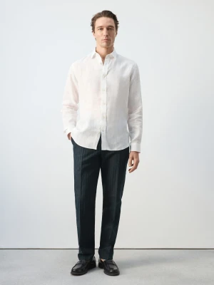 Spodnie z mieszanki lnu regular fit w prążki granatowy - Mężczyzna - - MANGO MAN