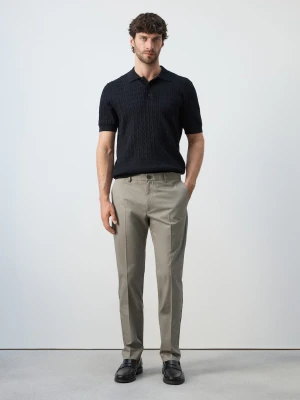 MANGO MAN - Spodnie z serży 100% bawełna slim fit beżowy - - Mężczyzna