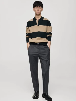 MANGO MAN - Sweter polo w paski ciemnozielony - - Mężczyzna