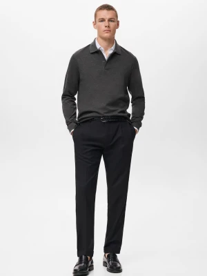 MANGO MAN - Sweter polo z dzianiny regular fit ciemnoszary - - Mężczyzna
