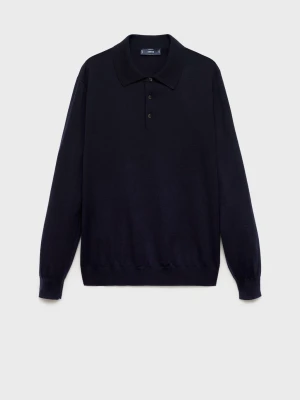 MANGO MAN - Sweter polo z dzianiny z 100% wełny granatowy - - Mężczyzna