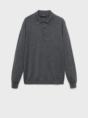 MANGO MAN - Sweter polo z dzianiny z 100% wełny średni szary - - Mężczyzna
