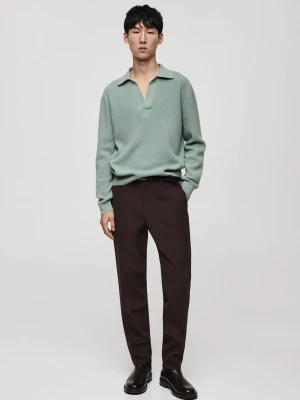 MANGO MAN - Sweter polo z dzianiny z mieszanki wełny bladozielony - - Mężczyzna