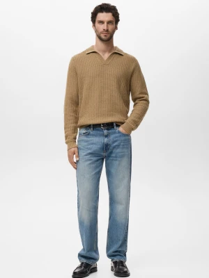 MANGO MAN - Sweter polo z dzianiny z teksturą beżowy - - Mężczyzna