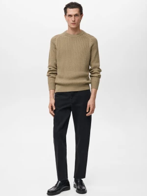 MANGO MAN - Sweter z 100% bawełny z warkoczami piaskowy - - Mężczyzna