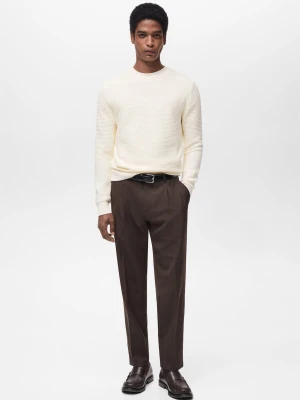 MANGO MAN - Sweter z 100% bawełny z warkoczami złamana biel - - Mężczyzna