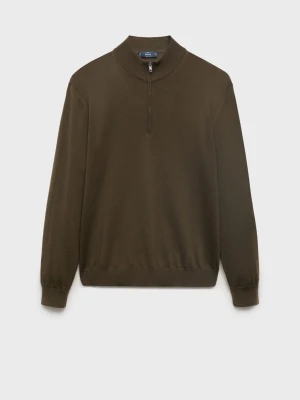MANGO MAN - Sweter z 100% wełny z półgolfem oliwkowozielony - - Mężczyzna