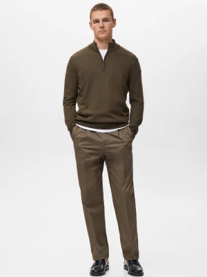 MANGO MAN - Sweter z 100% wełny z półgolfem oliwkowozielony - - Mężczyzna
