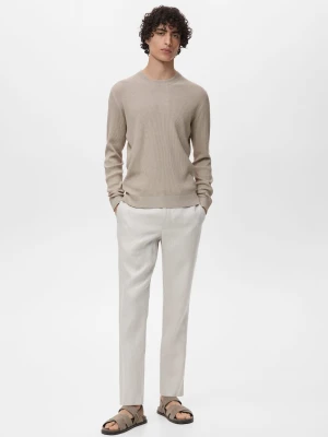 MANGO MAN - Sweter z cienkiej prążkowanej dzianiny z bawełny beżowy - - Mężczyzna
