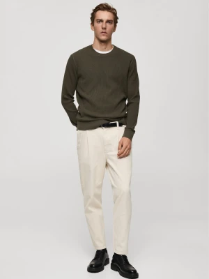 MANGO MAN - Sweter z cienkiej prążkowanej dzianiny z bawełny khaki - - Mężczyzna