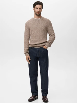 MANGO MAN - Melanżowy sweter 100% bawełna beżowy - - Mężczyzna