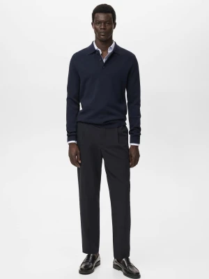 MANGO MAN - Sweter z dzianiny z kołnierzykiem polo granatowy - - Mężczyzna