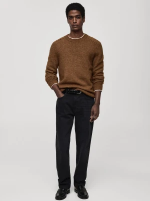 MANGO MAN - Sweter z dzianiny z mieszanki wełny i bawełny średni brązowy - - Mężczyzna