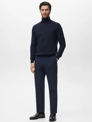MANGO MAN - Sweter z golfem 100% wełna merynosa granatowy - - Mężczyzna
