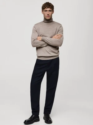 MANGO MAN - Sweter z golfem 100% wełna merynosa średni brązowy - - Mężczyzna