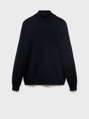 MANGO MAN - Sweter z golfem 100% wełna merynosa granatowy - - Mężczyzna