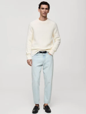 MANGO MAN - Sweter z prążkowanej dzianiny z mieszanki wełny złamana biel - - Mężczyzna