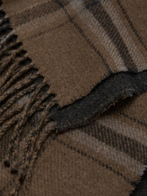 MANGO MAN - Szalik w szkocką kratę z frędzlami khaki - Rozmiar uniwersalny - Mężczyzna