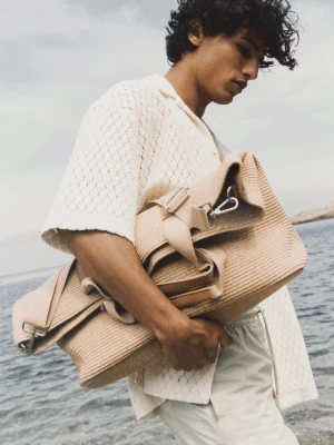 MANGO MAN - Torba tote z rafii piaskowy - Rozmiar uniwersalny - Mężczyzna