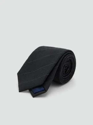 MANGO MAN - Wełniany krawat w pasy czarny - Rozmiar uniwersalny - Mężczyzna