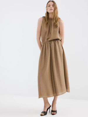 Marszczona spódnica midi brązowy - Kobieta - - MANGO