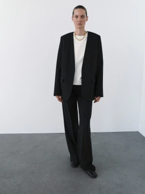 MANGO - Marynarka garniturowa bez klap czarny - - Kobieta