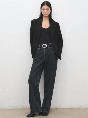 MANGO - Marynarka garniturowa o prostym kroju z kieszeniami z klapami czarny - - Kobieta