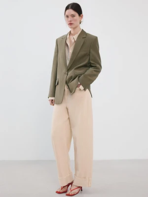 MANGO - Marynarka garniturowa o prostym kroju z kieszeniami z klapami zielony - - Kobieta