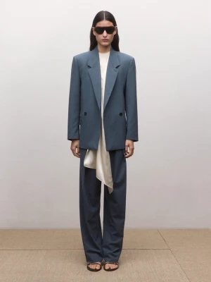 MANGO - Marynarka garniturowa z mieszanki wełny niebieski - - Kobieta