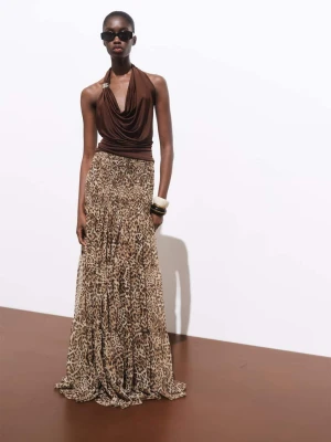MANGO - Maxi spódnica z nadrukiem w leopardzie cętki brązowy - - Kobieta