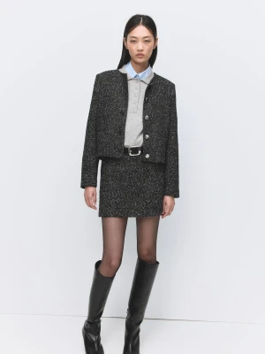 MANGO - Melanżowy żakiet z dzianiny czarny - - Kobieta