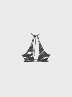 MANGO - Metaliczna góra od bikini z wycięciami srebrny - - Kobieta