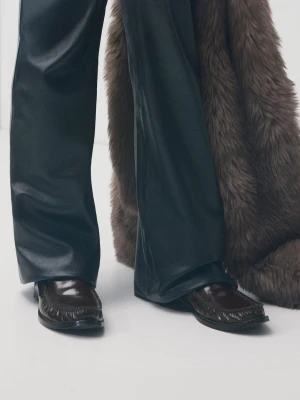 Mokasyny skórzane z marszczeniem czekoladowy - Kobieta - - MANGO