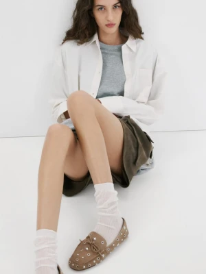 Mokasyny zamszowe z oczkami piaskowy - Kobieta - - MANGO