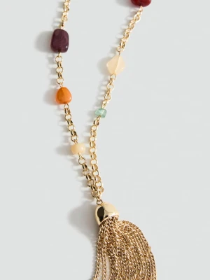 MANGO - Naszyjnik z koralików i chwostów złoty - Rozmiar uniwersalny - Kobieta