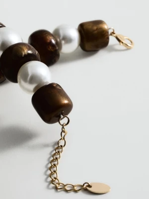 MANGO - Naszyjnik z kulek brązowy - Rozmiar uniwersalny - Kobieta