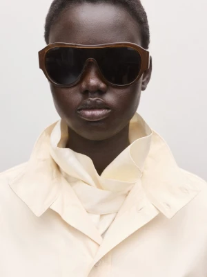 MANGO - Okulary przeciwsłoneczne aviator z oprawką z tworzywa sztucznego brązowy - Rozmiar uniwersalny - Kobieta