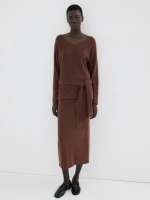 MANGO - Ołówkowa spódnica z rozcięciem czekoladowy - - Kobieta